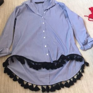 Pin stripe fringe button down